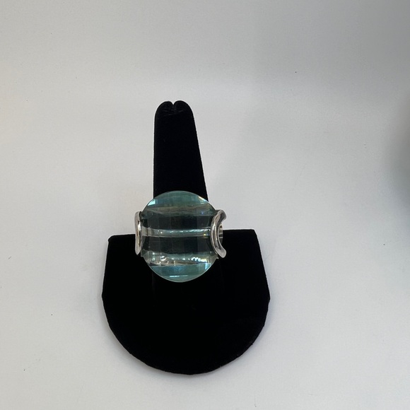 Large Silver Toned  Ice Blue Rhinestone Statement Ring - Picture 6 of 7